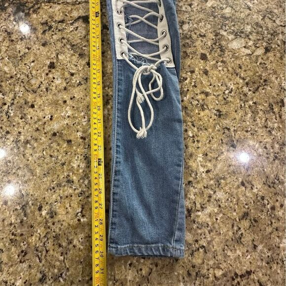 Y2K Corset Lace Up High Rise Denim Blue Jeans ASO ALT Lara Katseye Size M 28x30 - Picture 12 of 12